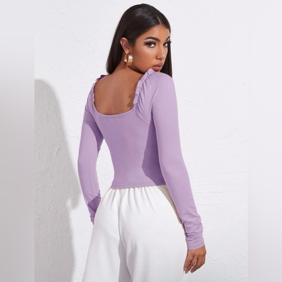 ❣️3/$30 SHEIN Sweetheart Neck Frill Trim Ruched Top - Picture 2 of 8